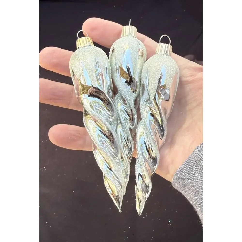 Martha Stewart 1st Snowfall 3 Blown Glass Icicle Christmas Ornaments -LO10